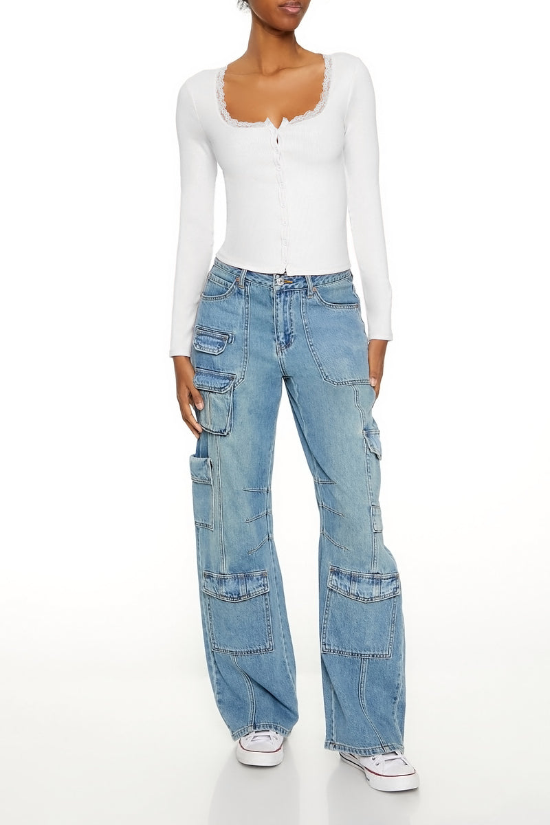 Ribbed Lace-Trim Top