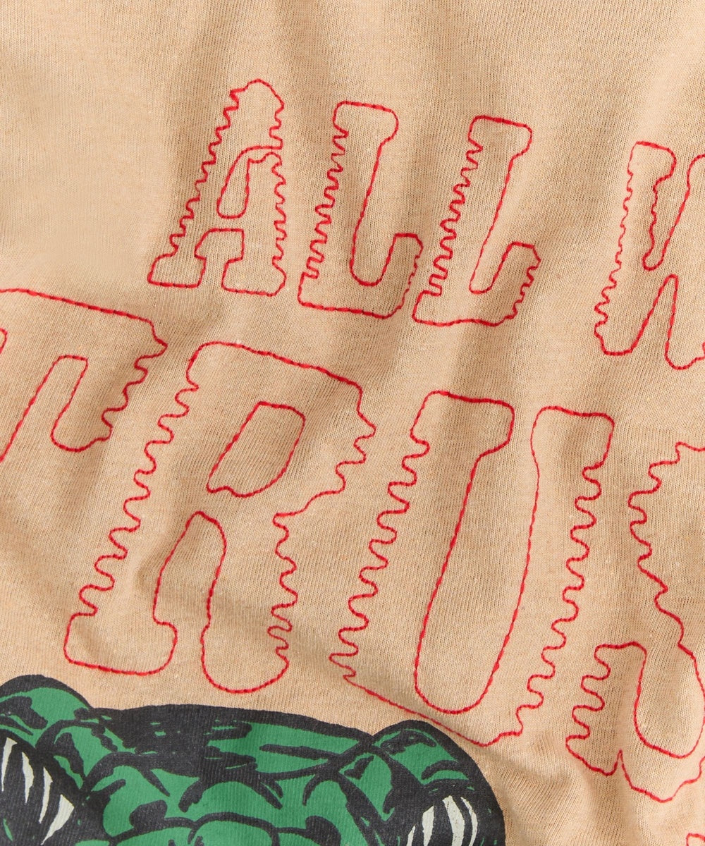 All We Trust Is Us Embroidered Short Sleeve Tee - Khaki