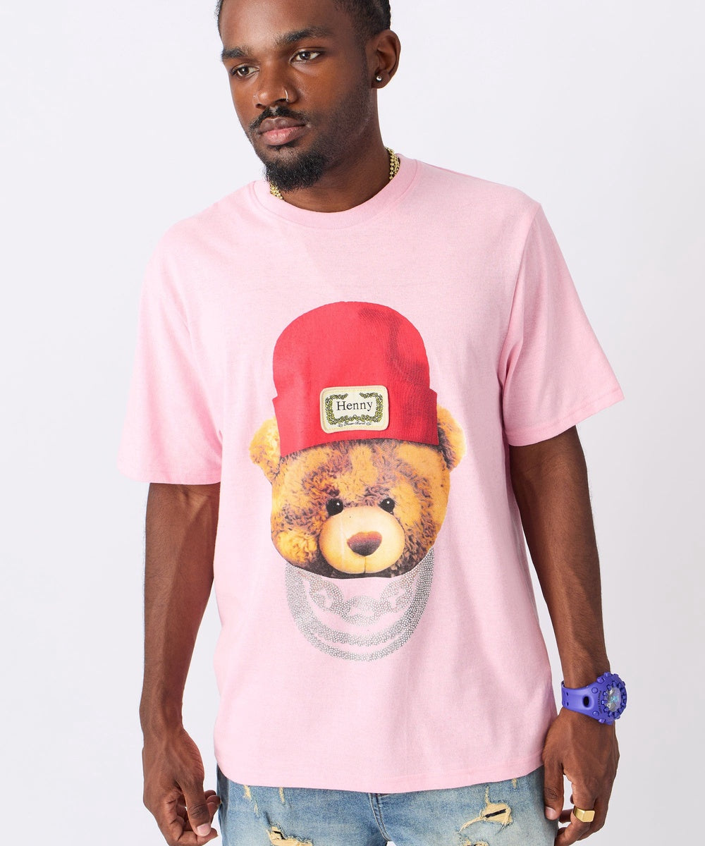 Teddy Rhinestone Short Sleeve Tee - Pink