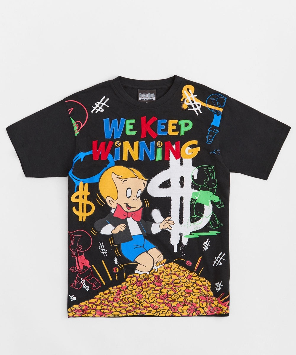Richie Rich We Keep Winning Applique Short Sleeve Tee - Black
