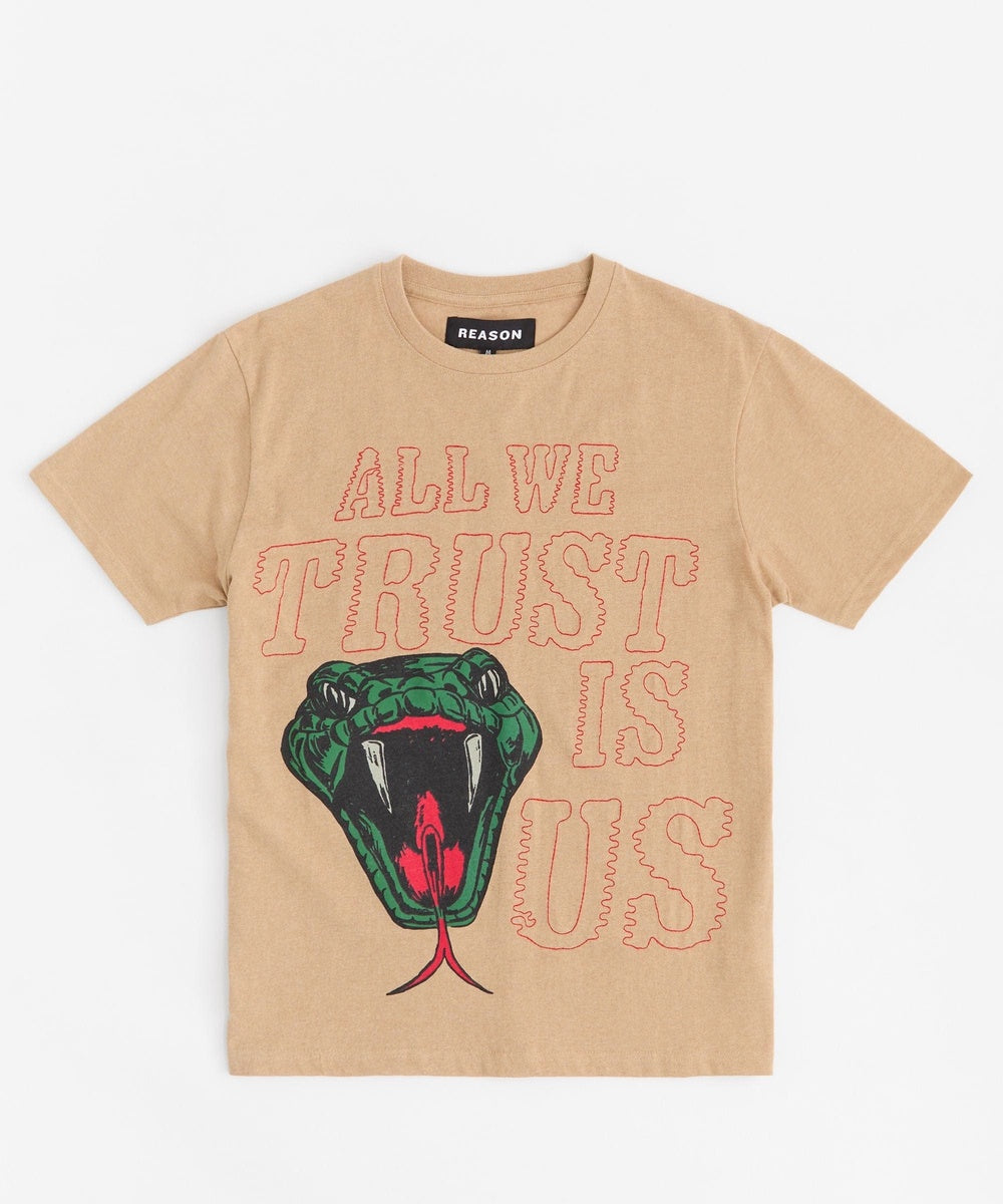 All We Trust Is Us Embroidered Short Sleeve Tee - Khaki