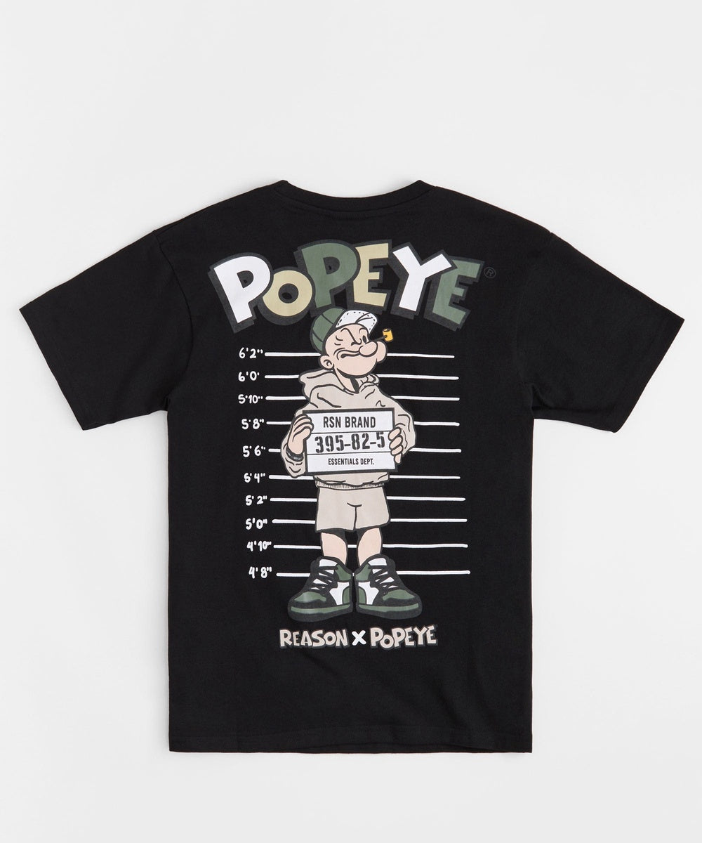 Popeye Mugshot Embroidered Short Sleeve Tee - Black